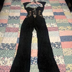 Black Lace-Up Wide-Leg Jumpsuit - Women